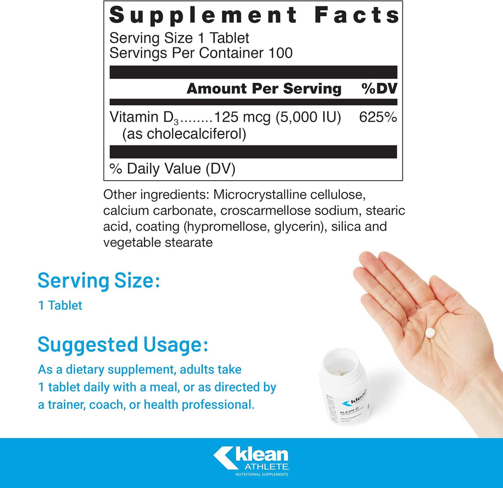 Klean Athlete Klean-D | Vitamina D3 5000 IU | 100 Cápsulas
