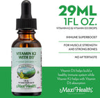 Maxi Health Liquid Vitamin D3 with K2 (MK-7) Drops - 30 ml