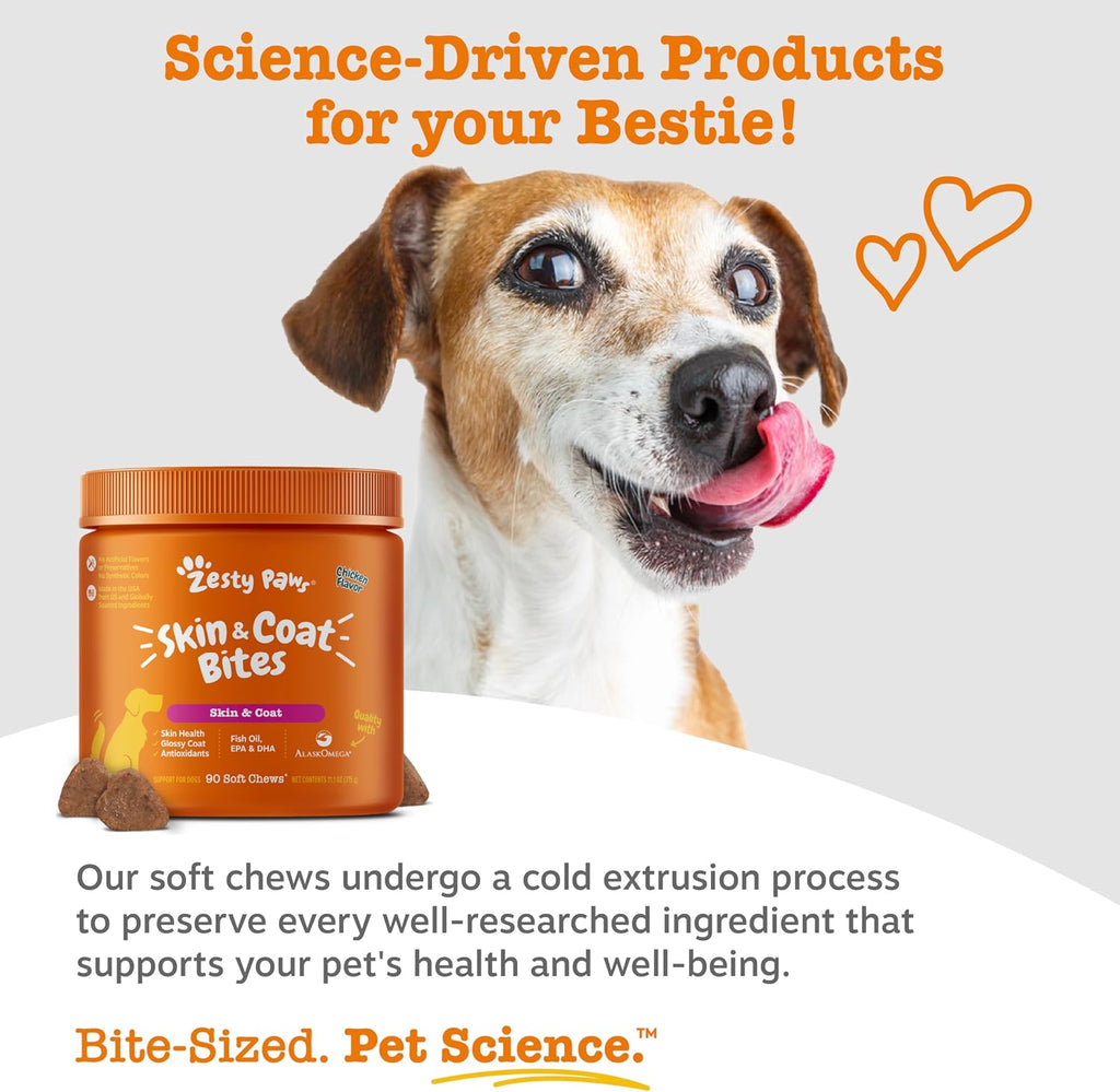 Zesty Paws Omega 3 Fish Oil for Dogs - Complemento para Perros con Sabor a Pollo (250 Chews)