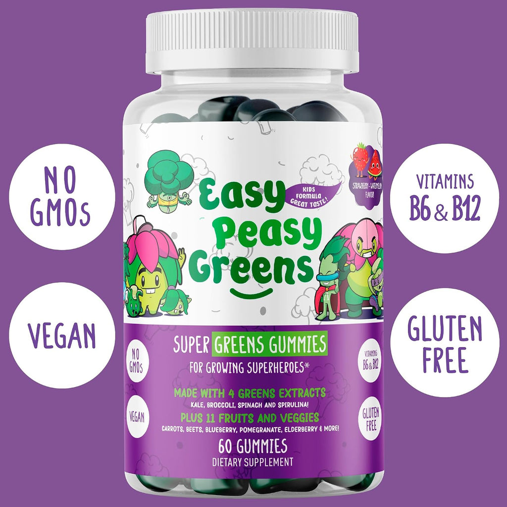 EasyPeasyGreens Daily Veggie Gummies para Niños - 60 Gominolas de Verduras Veganas