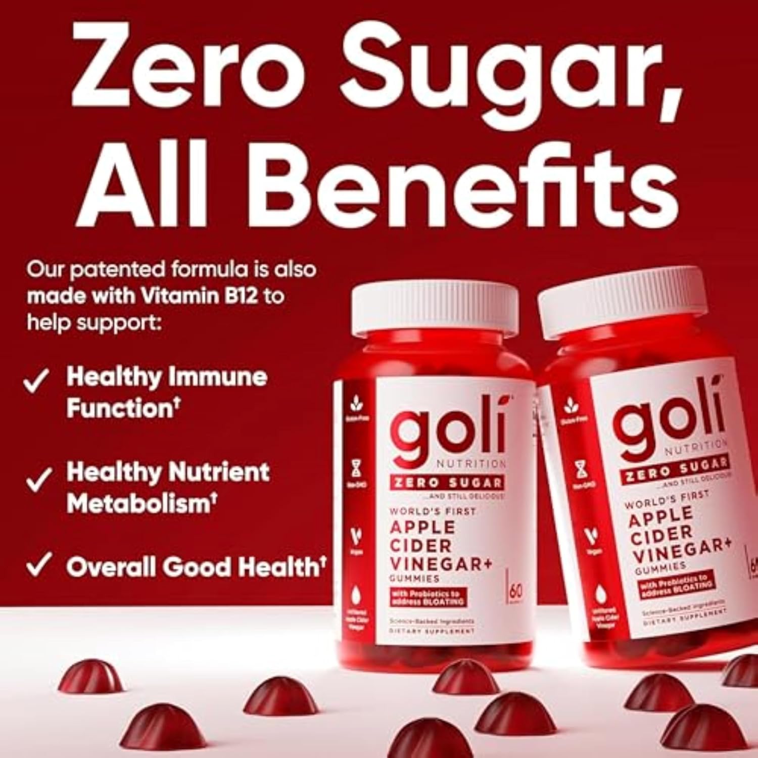 Goli Zero Sugar – Gomitas de Vinagre de Manzana con Vitamina B12 y Probióticos