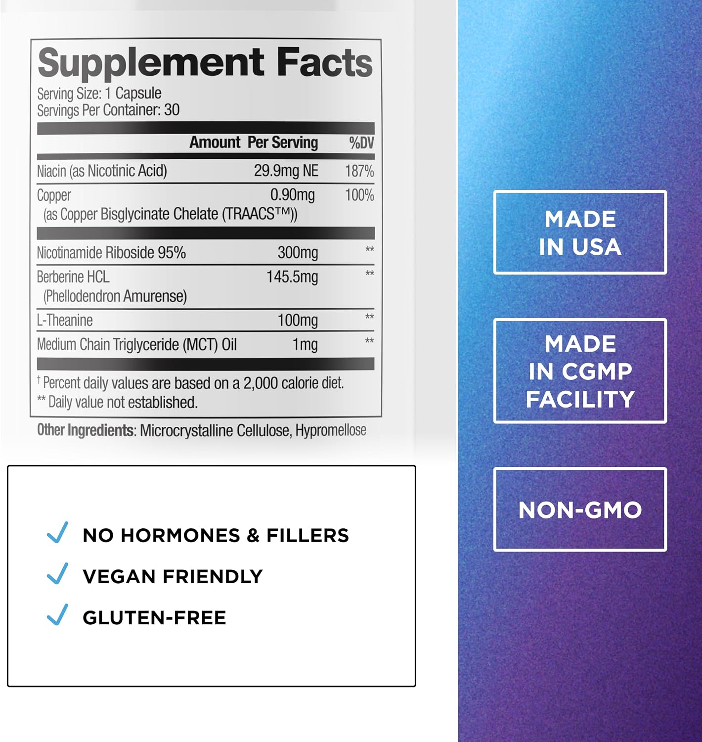 DR. EMIL NUTRITION NAD+ Boost - Nicotinamida Ribósido con Berberina, L-Teanina, Niacina y Cobre - 30 días