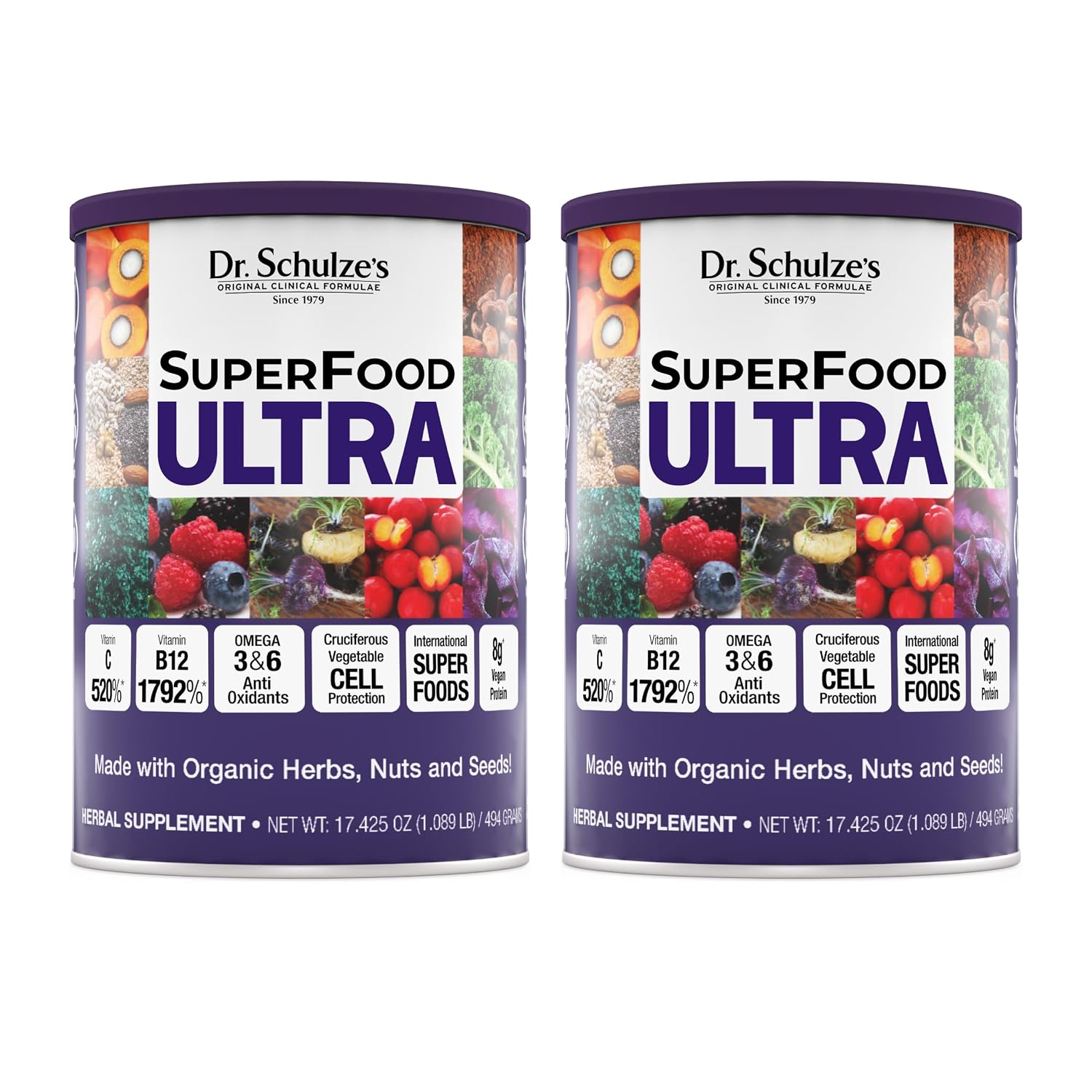 Dr. Schulze's SuperFood Ultra - Polvo de Superalimento Orgánico con Vitaminas B y C