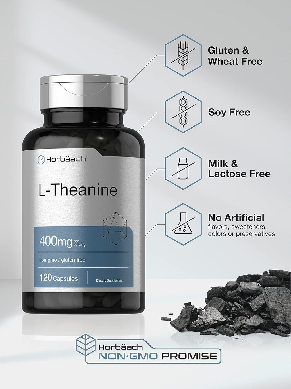 Horbäach L-Teanina 400mg 120 Cápsulas | No-GMO y Sin Gluten