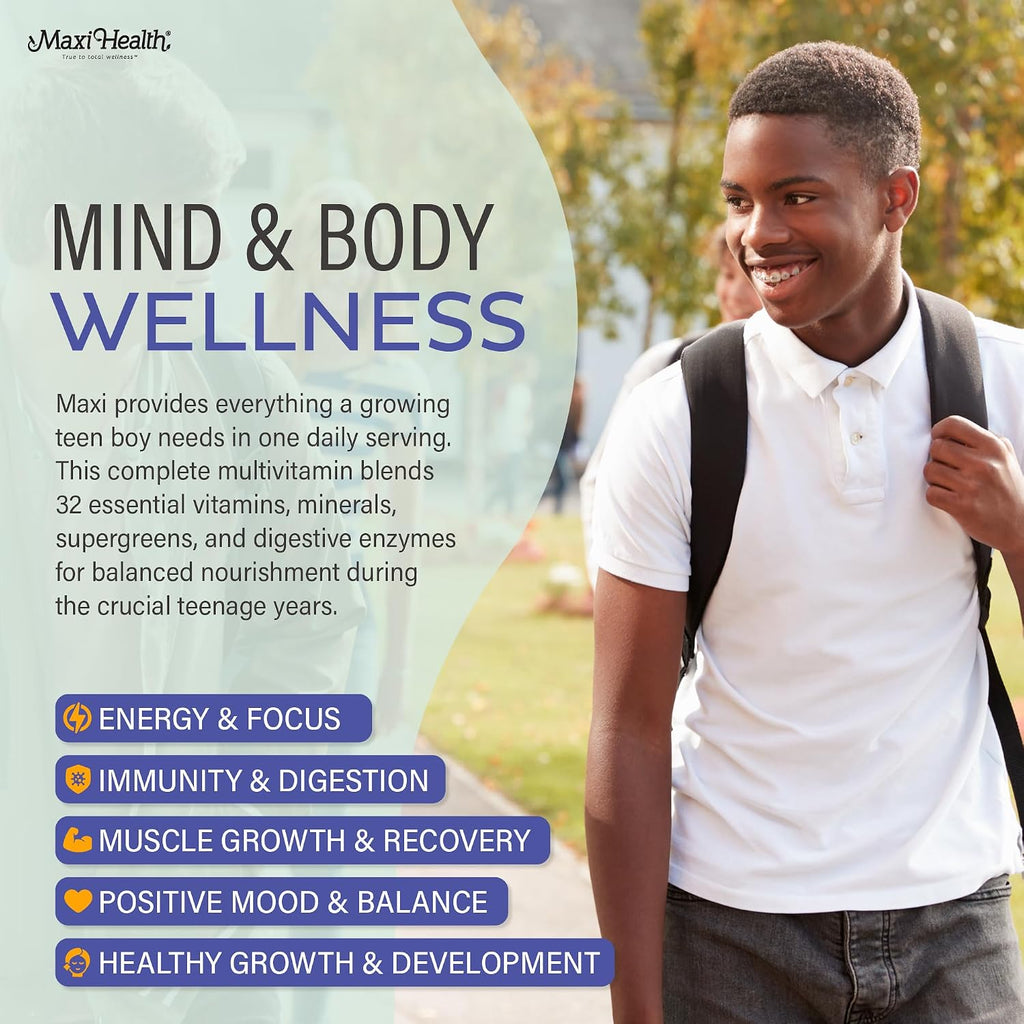 Teen Multivitamin Supreme - Multivitamínico para Chicos 12-17 con D3, Hierro, Calcio, Biotina y Enzimas Digestivas - 120 Comprimidos