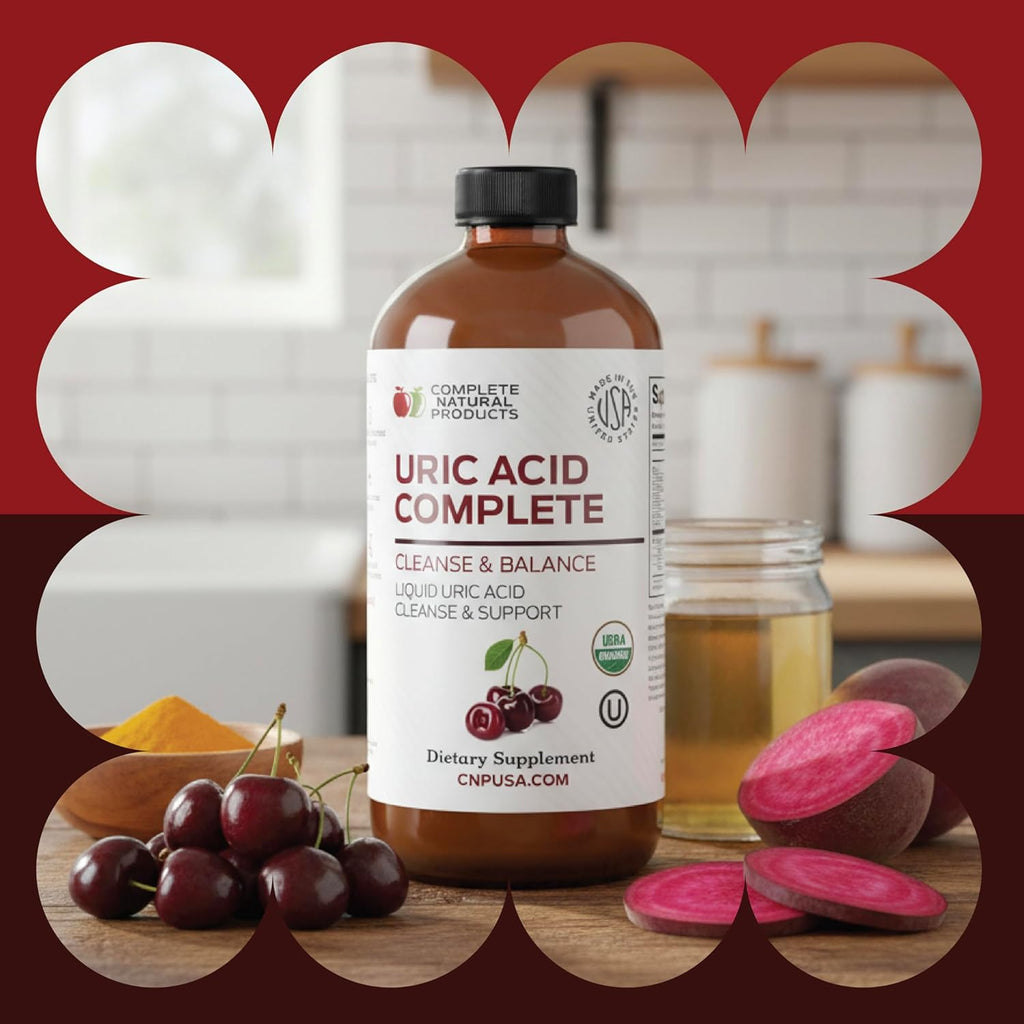 Complete Natural Products Uric Acid Complete - Suplemento Líquido para Apoyar la Eliminación de Ácido Úrico, Salud Renal y Circulación con Vinagre de Manzana, Cereza Ácida y Remolacha (237 ml)