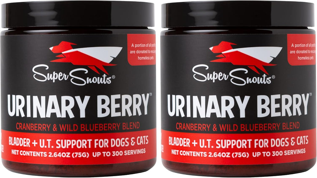 Super Snouts Urinary Berry - Complemento Urinario en Polvo para Perros y Gatos, con Arándano Azul y Rojo, 2.63 oz (Pack de 2)
