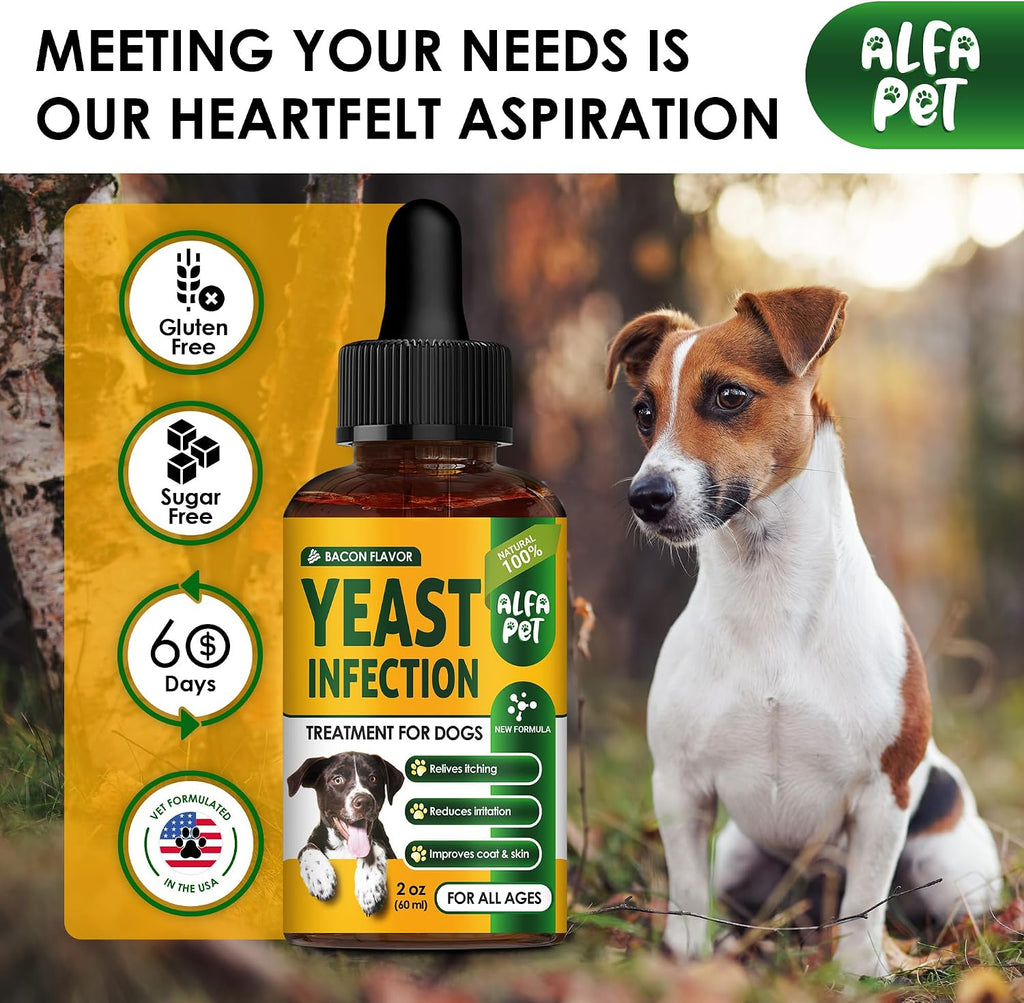 Yeast Infection Treatment for Dogs Helps with Itching & Allergies – Dog Yeast Infection Treatment Liquid Herbal Supplement – for All Breeds – Bacon Taste – 2 Oz
