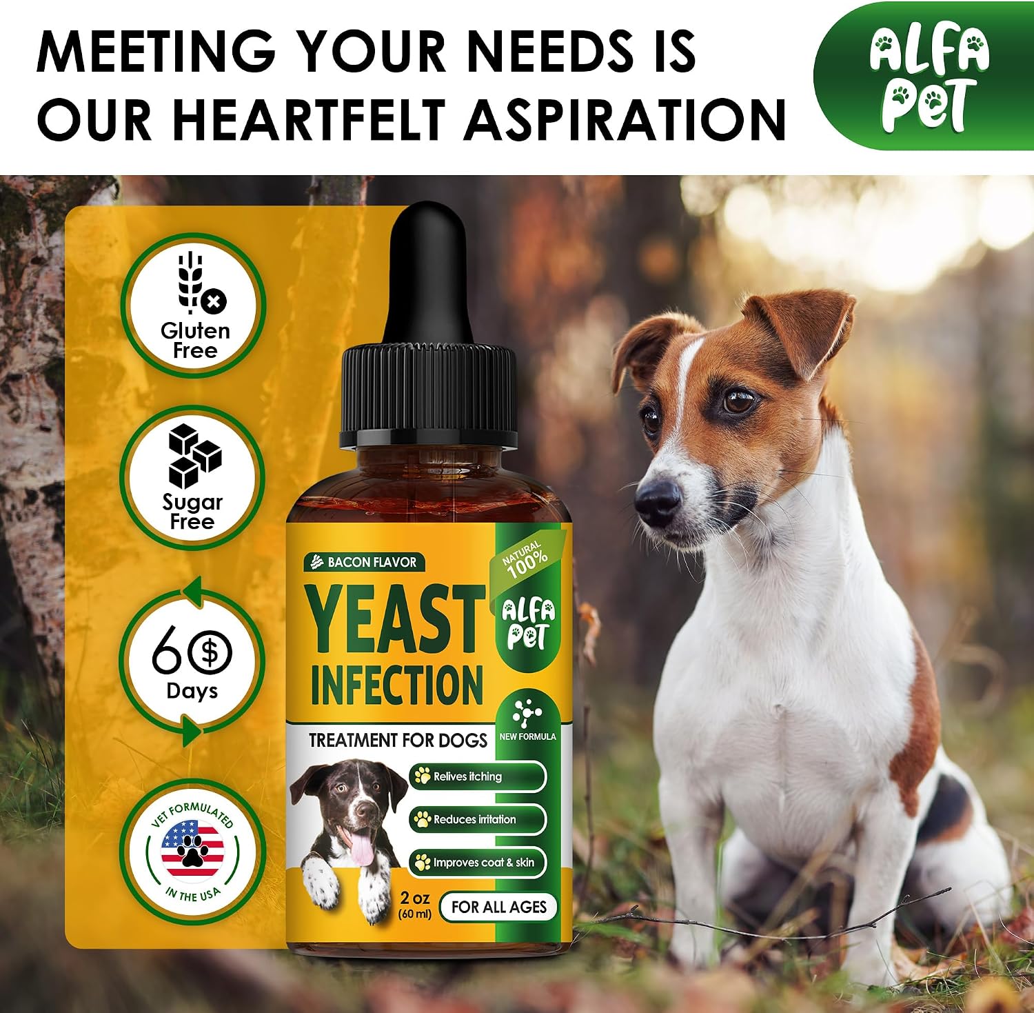 Yeast Infection Treatment for Dogs Helps with Itching & Allergies – Dog Yeast Infection Treatment Liquid Herbal Supplement – for All Breeds – Bacon Taste – 2 Oz