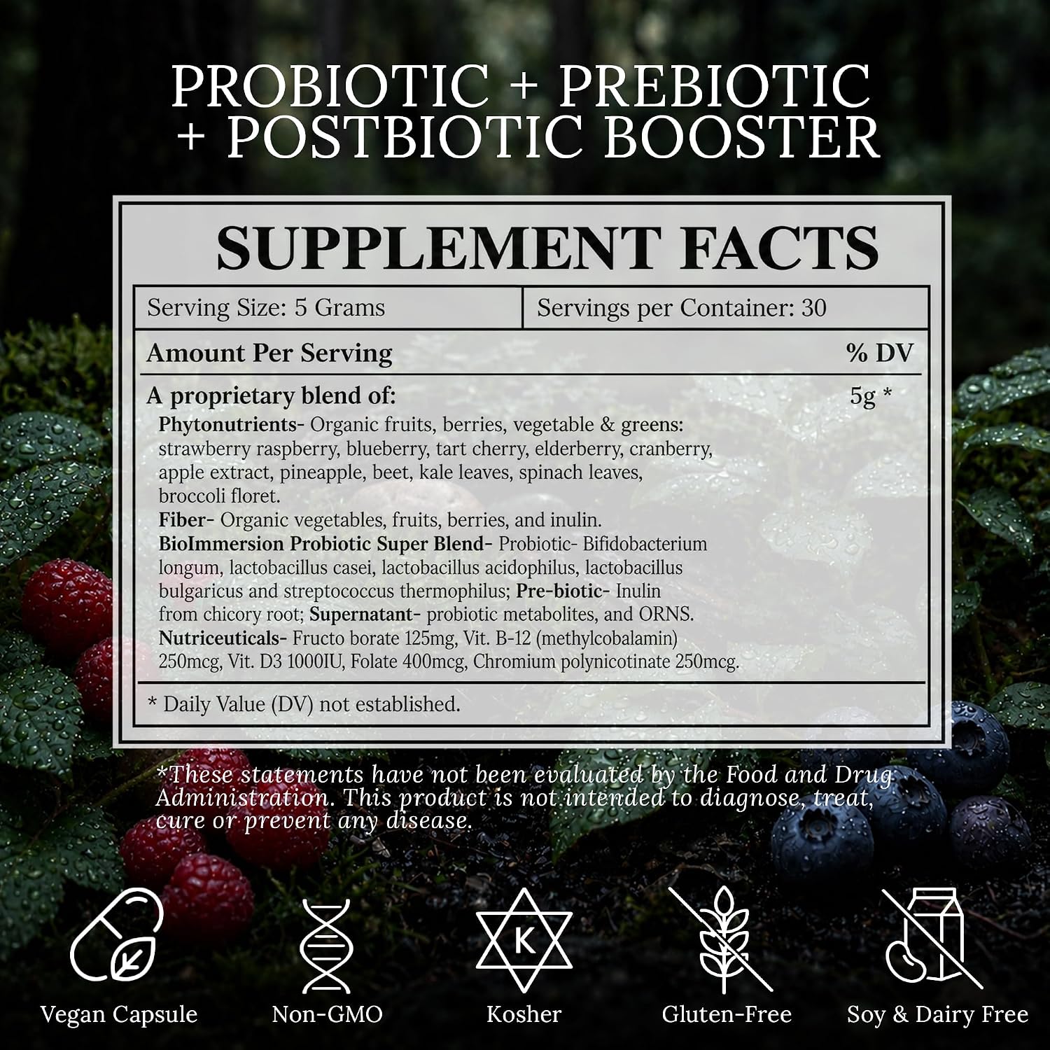 BioImmersion No 7 Systemic Booster – Mezcla Orgánica de Fitonutrientes, Probióticos y Micronutrientes – 150g en Polvo