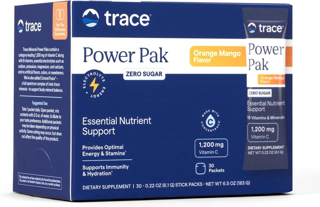 Trace Minerals Power Pak Multivitamínico y Minerales Traza - 1200 mg Vitamina C - 30 Sobres