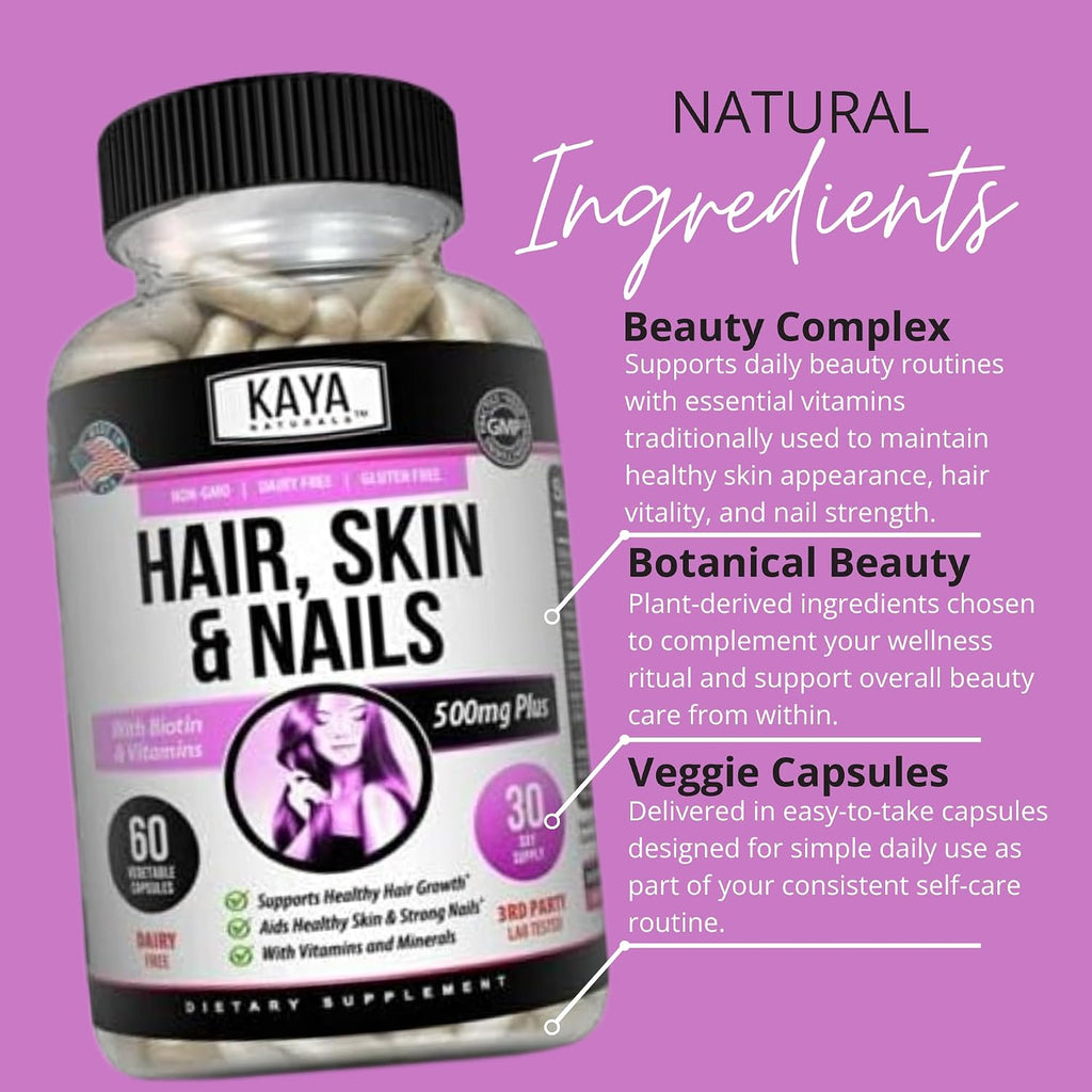 Kaya Naturals Biotina con Vitaminas para Cabello, Piel y Uñas