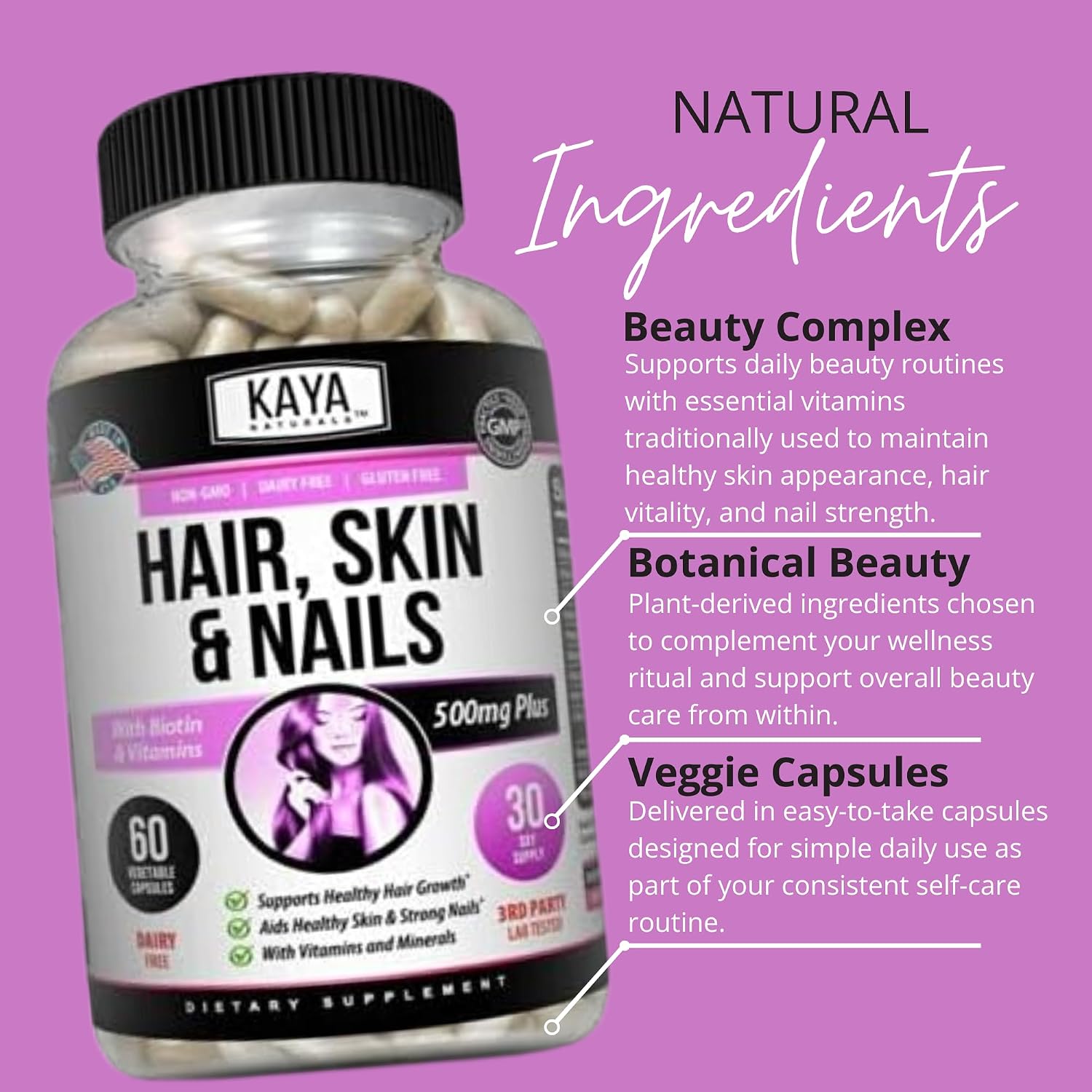 Kaya Naturals Biotina con Vitaminas para Cabello, Piel y Uñas