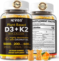 Vitamin D3 K2 Bear Gummies - Vitamina D3 5000 UI, K2 200 mcg + Calcio 600 mg para Adultos, Vegano, 60 Gominolas