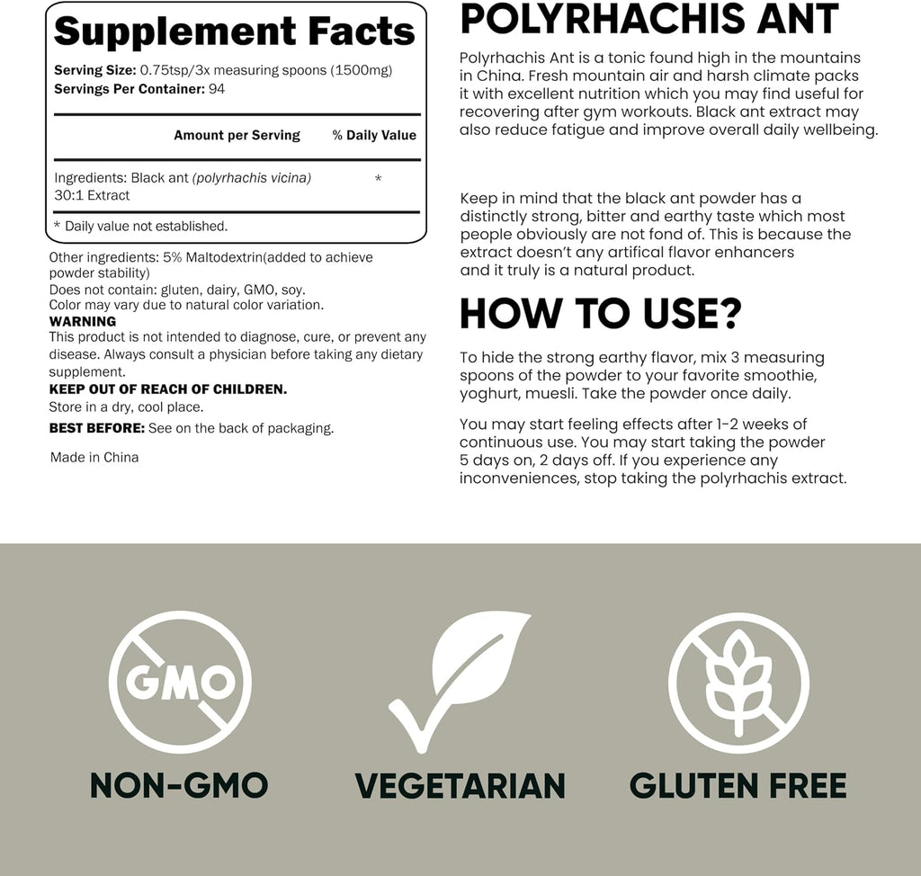 Jungle Powders Black Ant Extract Powder 30:1 – 141 g (5 oz), 94 raciones