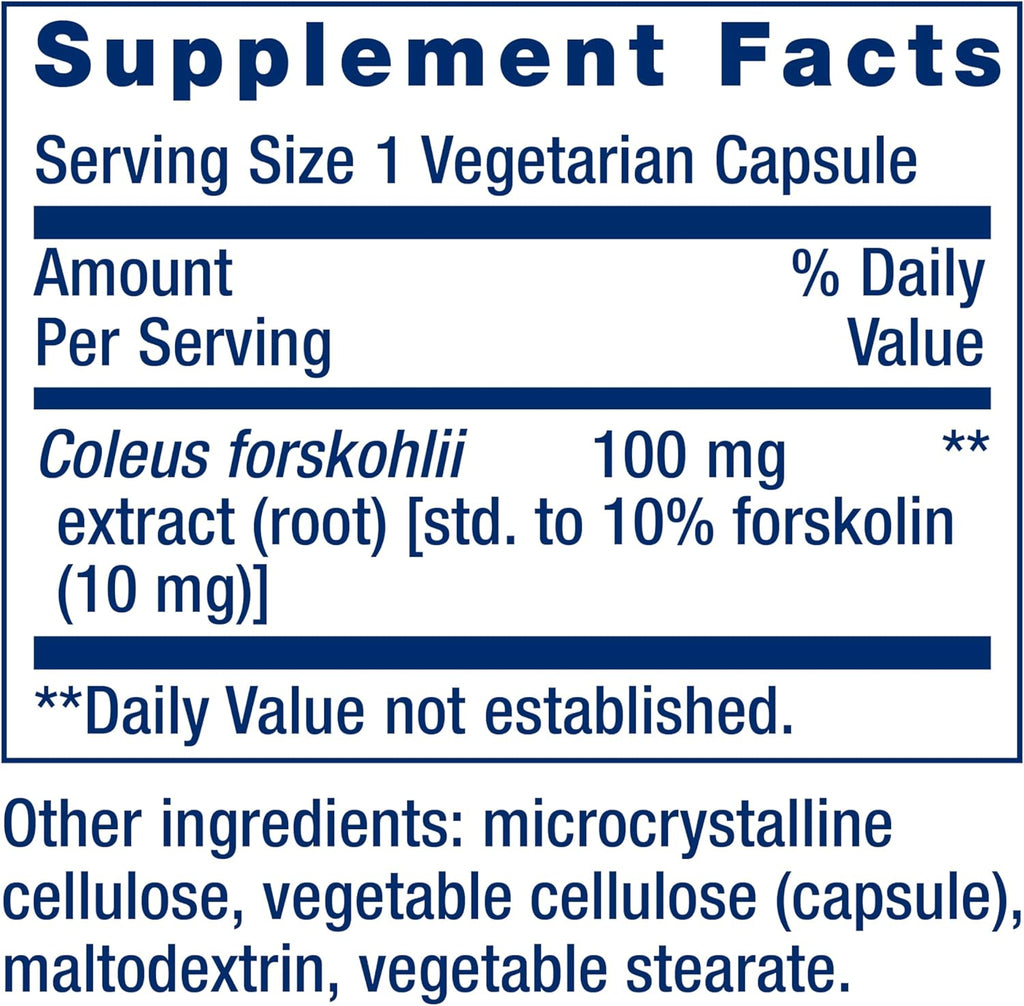 Life Extension Forskolin, 10 mg, Extracto Estandarizado, 60 Cápsulas Vegetales