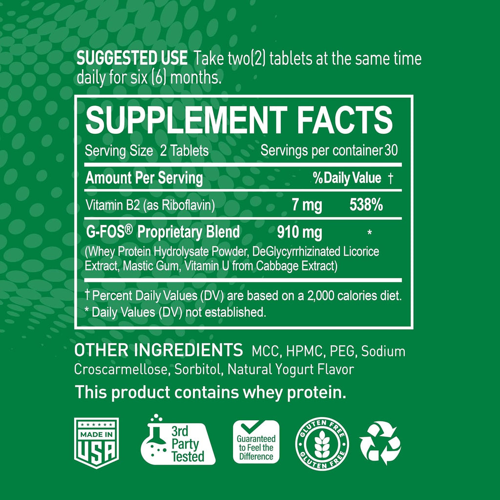 NATURION H. Pylori Support - Suplemento para la Salud Digestiva con Mezcla G-FOS, Proteína de Suero, Regaliz, Mastic, Vitamina U y Vitamina B2 - Confort Estomacal y Equilibrio Intestinal - 60 Comprimidos, 30 Días