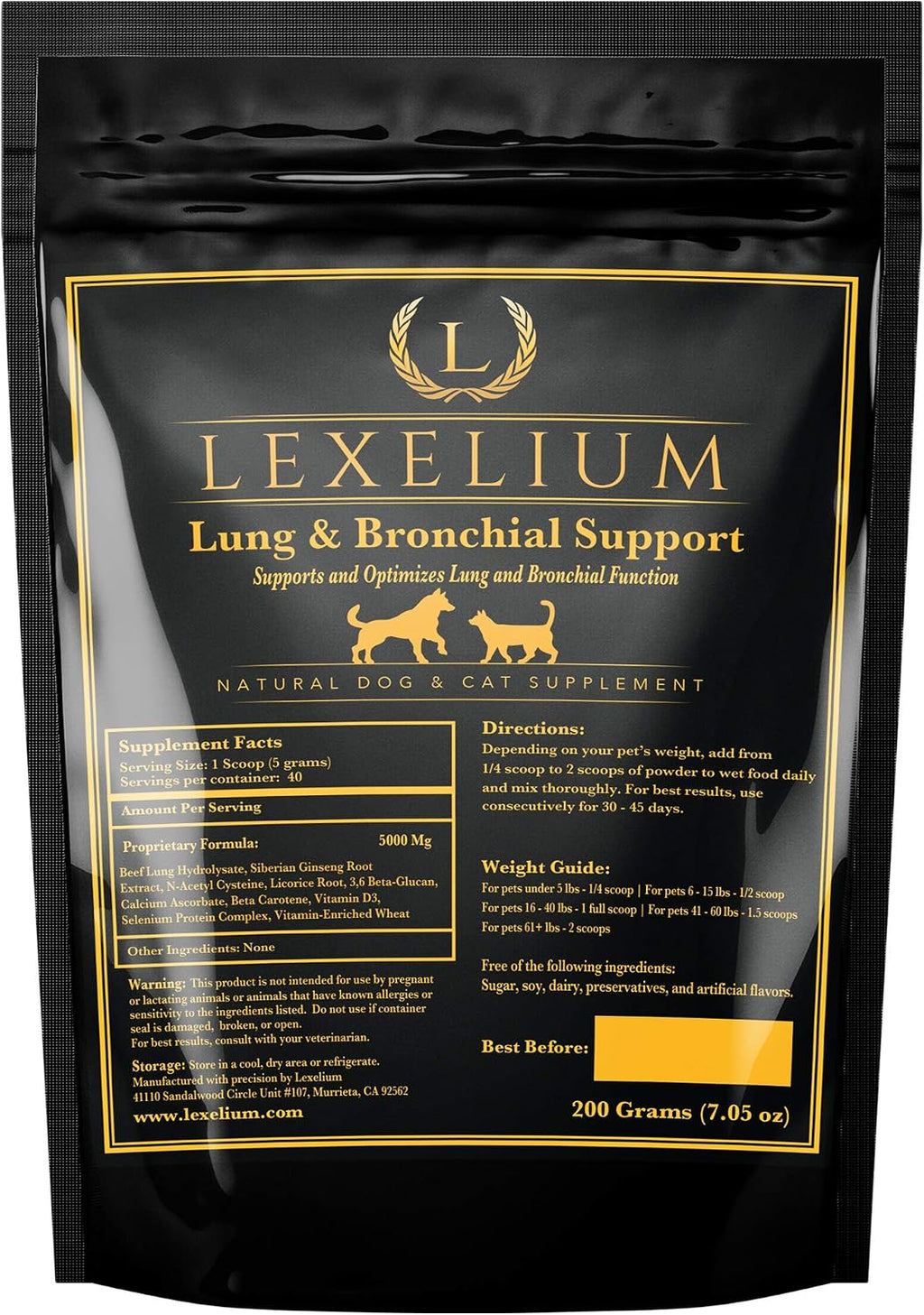 Lexelium Complemento Pulmonar y Bronquial para Perros y Gatos - 200g