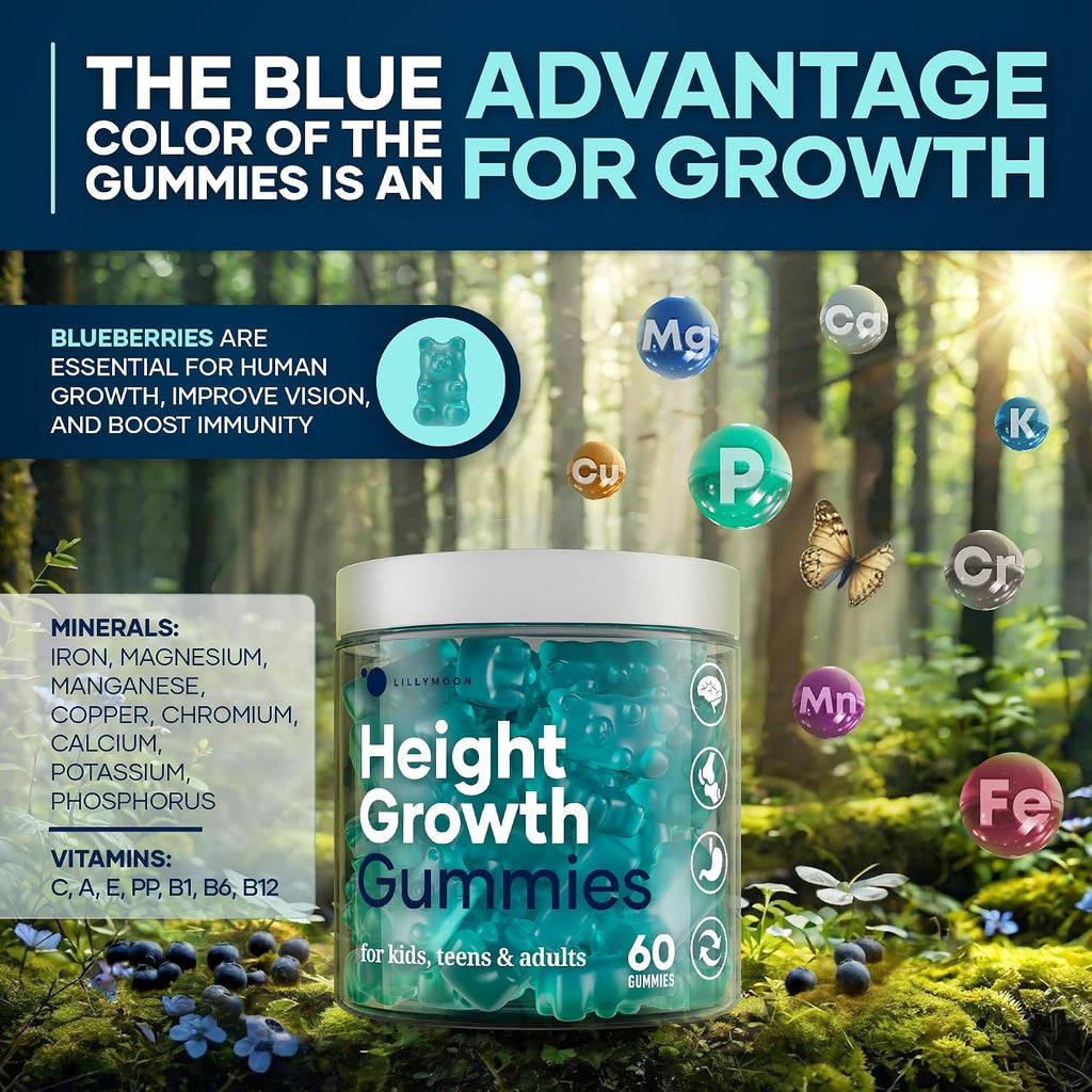Gomitas Multivitamínicas de Crecimiento con Calcio, Zinc, Vitaminas K2 y D3, Magnesio - LILYMOON