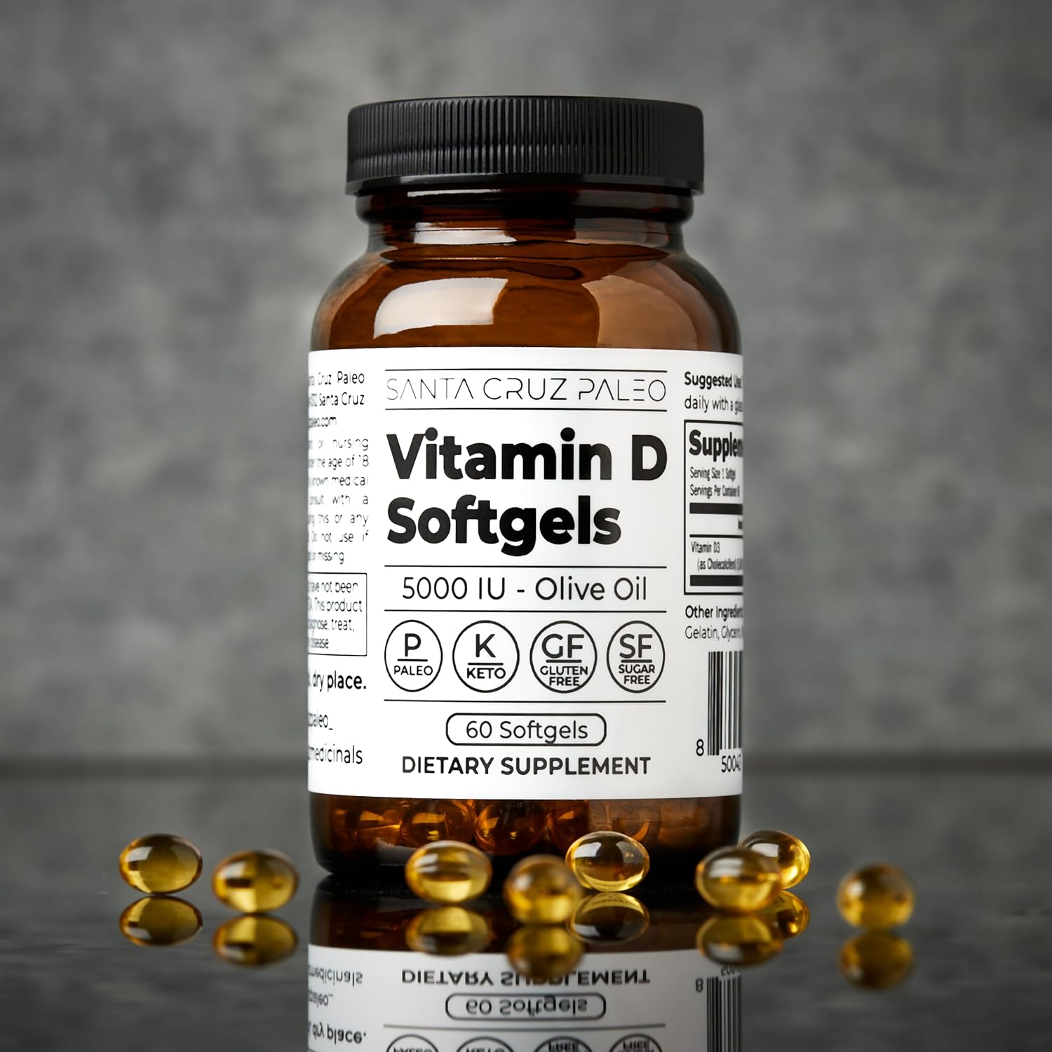 Santa Cruz Paleo Vitamina D3 5000 UI - 60 Cápsulas Blandas con Aceite de Oliva
