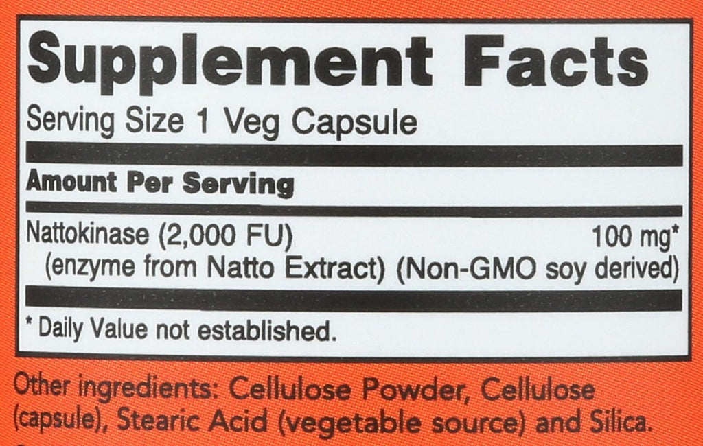 NOW Foods Nattokinasa 100 mg, 60 Cápsulas