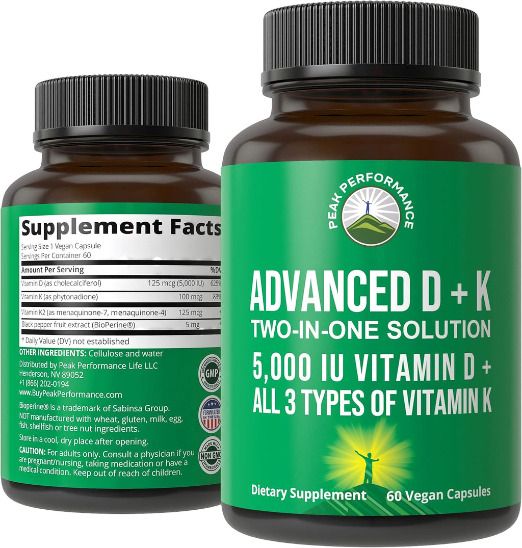 Peak Performance Advanced Vitamin D 5000 UI con todas las formas de vitamina K - 60 cápsulas