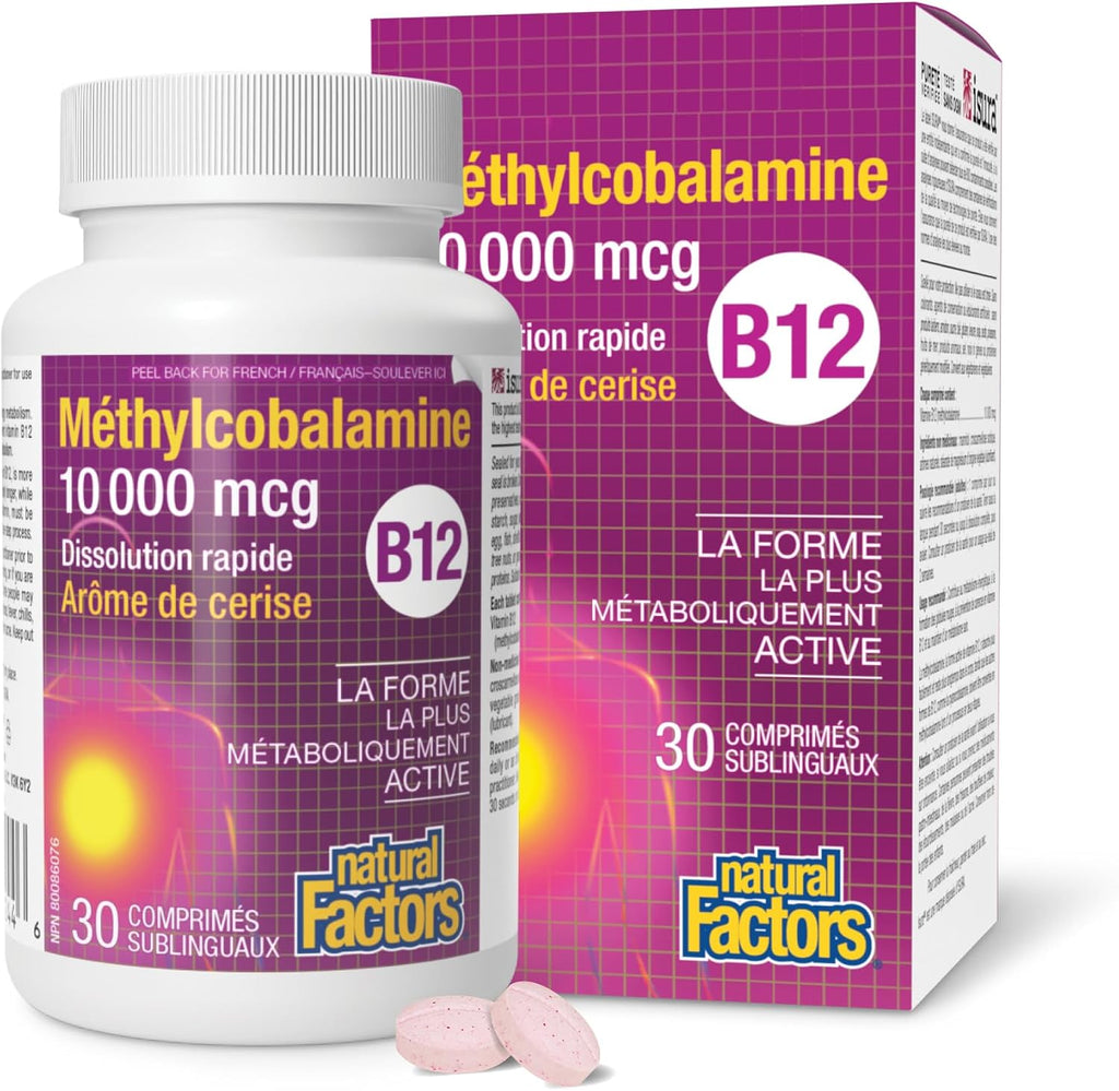 Natural Factors Methylcobalamin 10.000 mcg - Vitamina B12 metabólicamente activa - 30 comprimidos masticables
