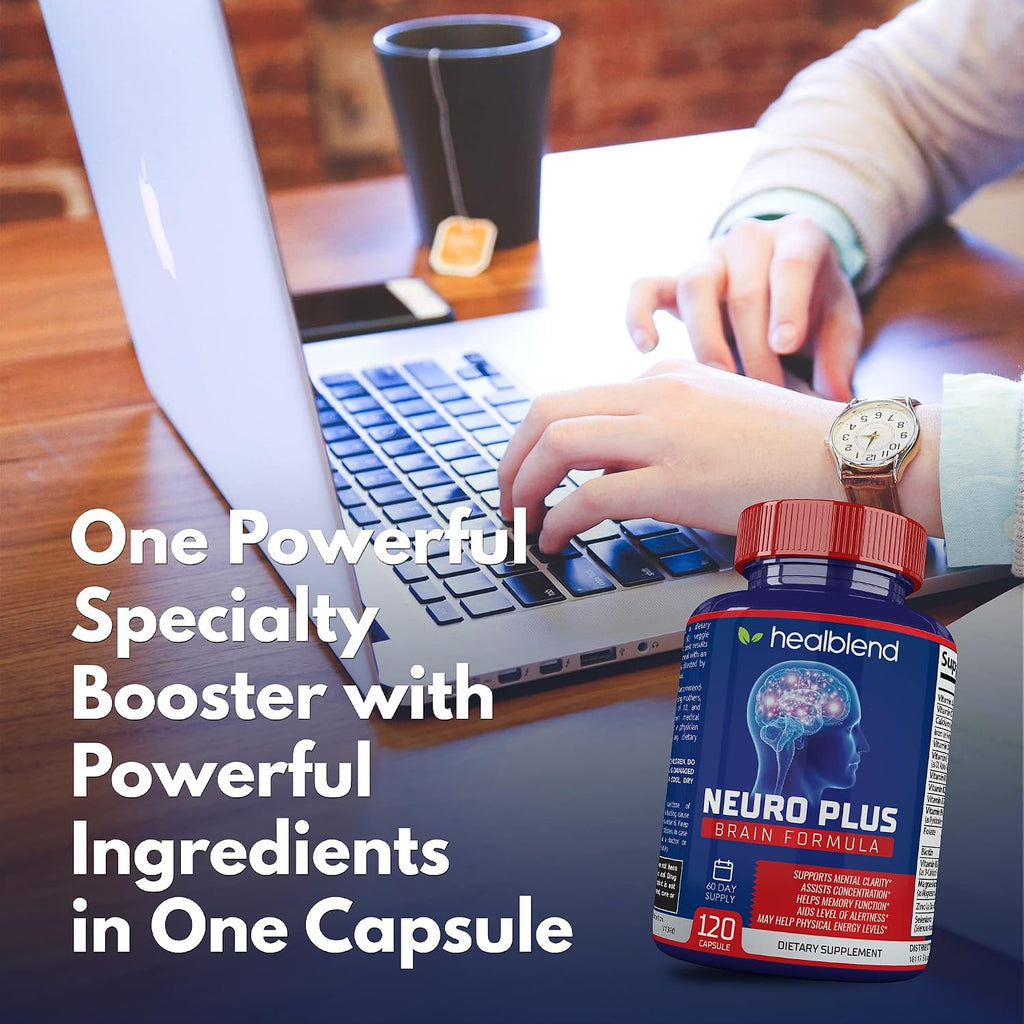 Neuro Plus Brain & Focus Formula - Nootrópico para Cerebro, Concentración y Claridad Mental - 120 Cápsulas
