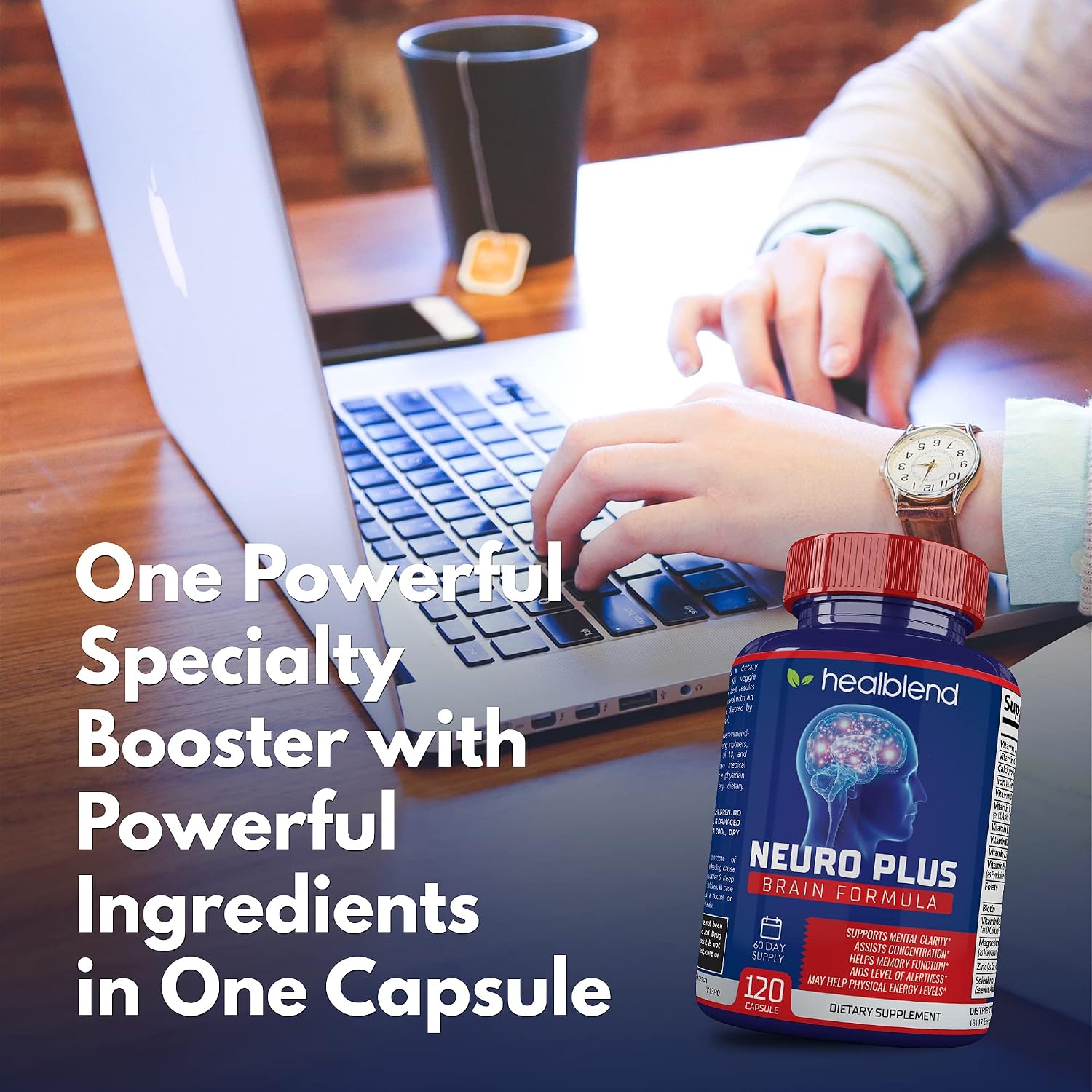 Neuro Plus Brain & Focus Formula - Nootrópico para Cerebro, Concentración y Claridad Mental - 120 Cápsulas