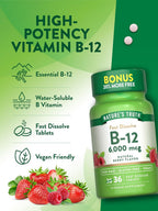 Nature's Truth Vitamina B12 6000 mcg Metilcobalamina | 36 Tabletas | Disolución Rápida Sabor Bayas | Vegano, Sin Gluten y No OGM