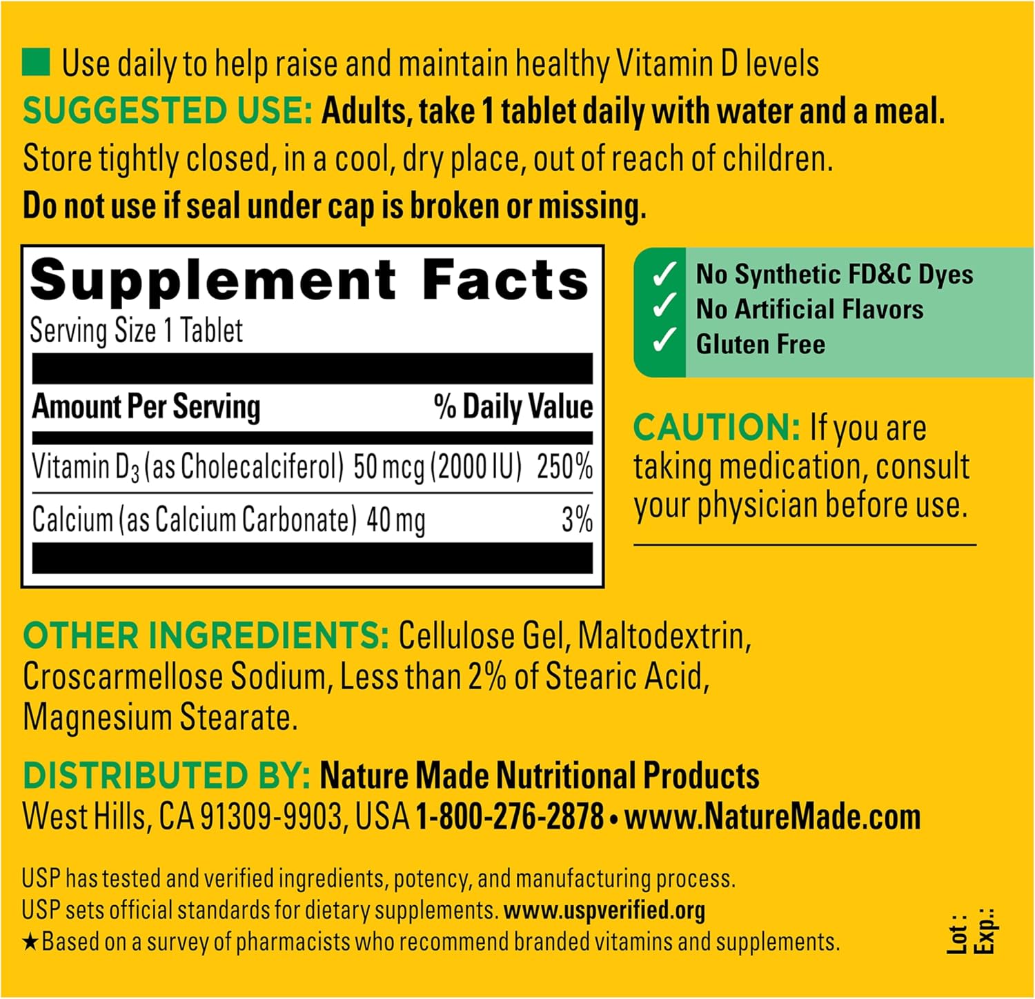 Nature Made Vitamina D3 2000 UI (50 mcg), 400 Comprimidos