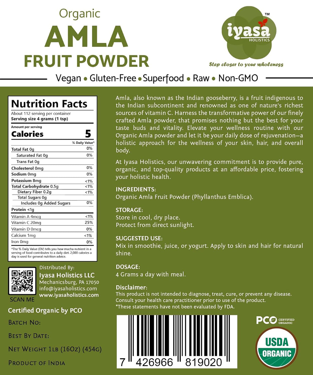Polvo de Amla Orgánico 454 g - Iyasa Holistics