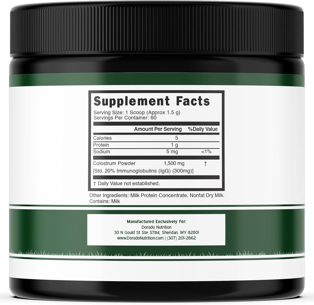 Polvo de Calostro Bovino Puro 90g - Estandarizado al 20% IgG - Sin Sabor, Sin Rellenos, No GMO