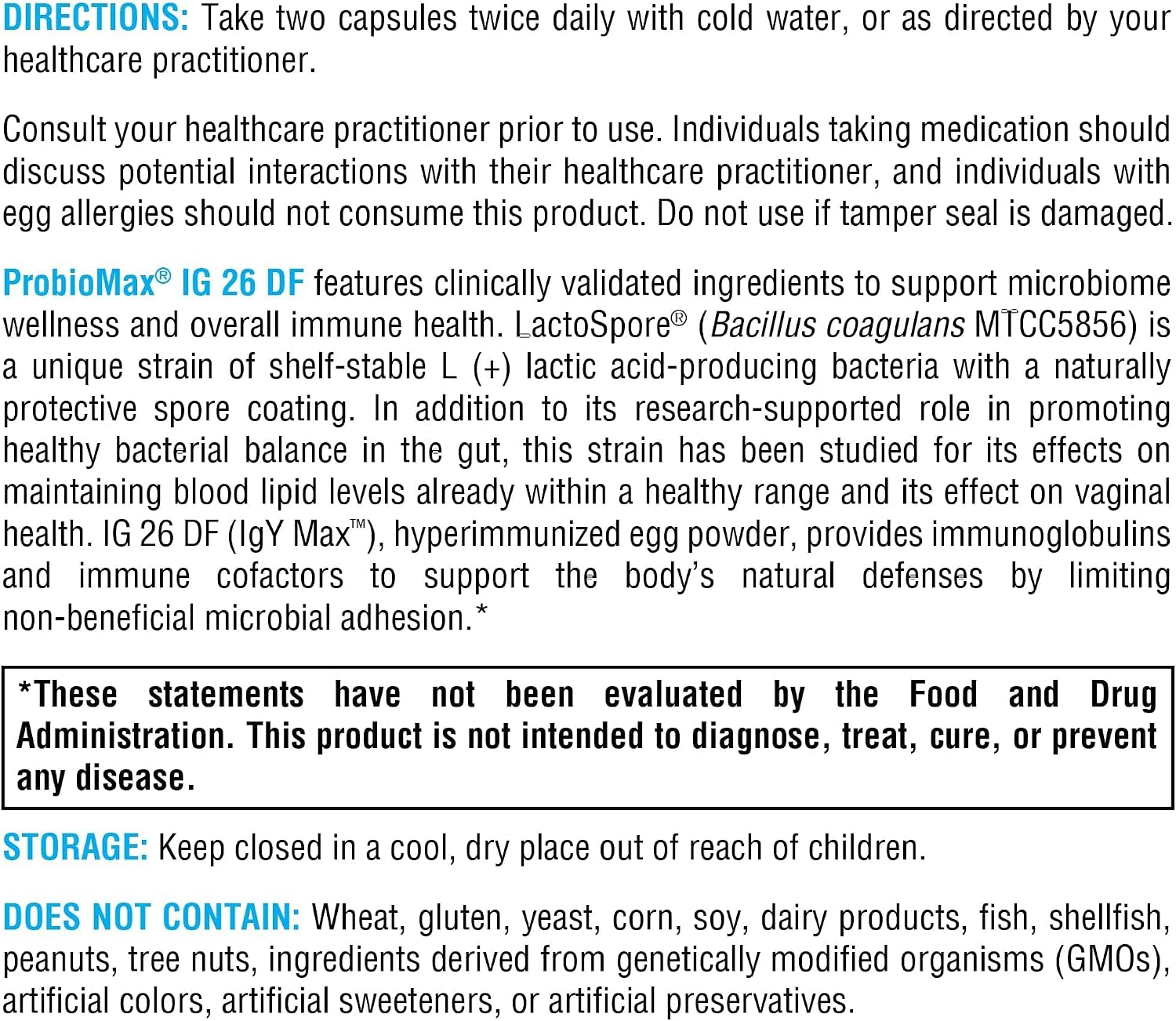 XYMOGEN ProbioMax IG 26 - Polvo de huevo inmunizado y Bacillus coagulans - 120 cápsulas