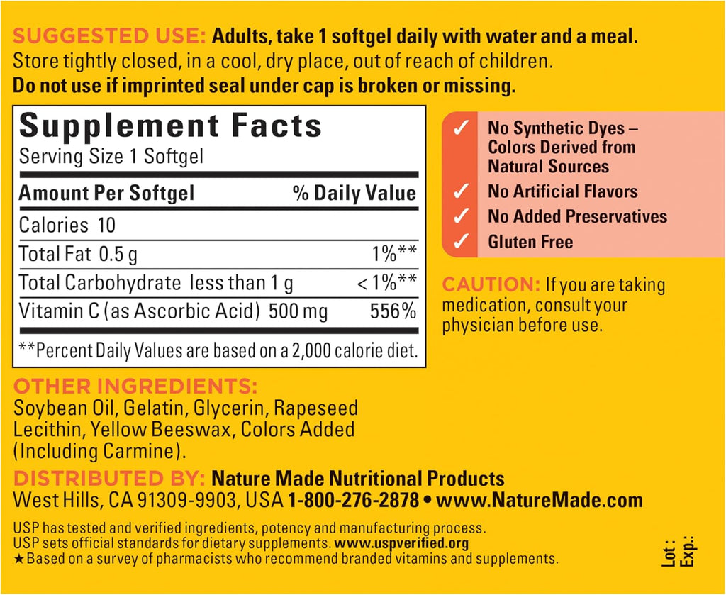 Nature Made Vitamina C 500 mg, 60 Softgels