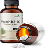 Futurebiotics Vitamina K2 con D3, 2 en 1, 5000 UI Vitamina D3 y 90 mcg Vitamina K2 MK-7, 120 Comprimidos