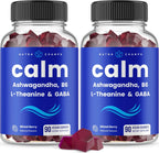 NutraChamps Calm Gummies, Gominolas para el Estrés con Ashwagandha, L-Teanina, GABA, Vitamina B6 y Melisa, Apoyo para el Estado de Ánimo, Concentración y Relajación, Sabor Natural a Baya, 90 Gominolas