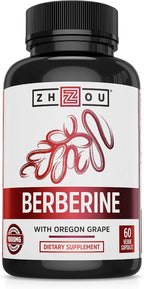 Zhou Berberine con Uva de Oregón - 1000mg por Cápsula, 60 Cápsulas Vegetales