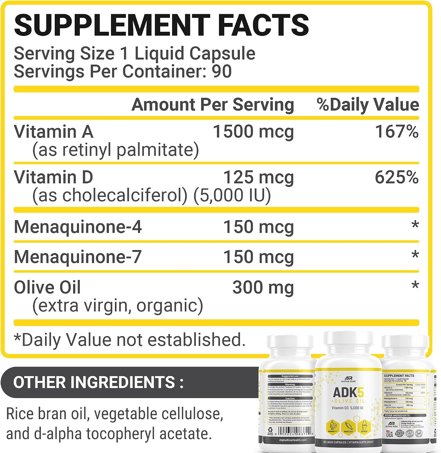 ADK 5 Suplemento con Vitaminas A, D3 y K2 (MK7+MK4) - 90 Cápsulas Líquidas Vegetarianas