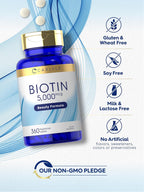 Carlyle Biotina 5000mcg | 360 Comprimidos Vegetarianos | Suplemento de Belleza para Cabello, Piel y Uñas | Sin OGM, Sin Gluten