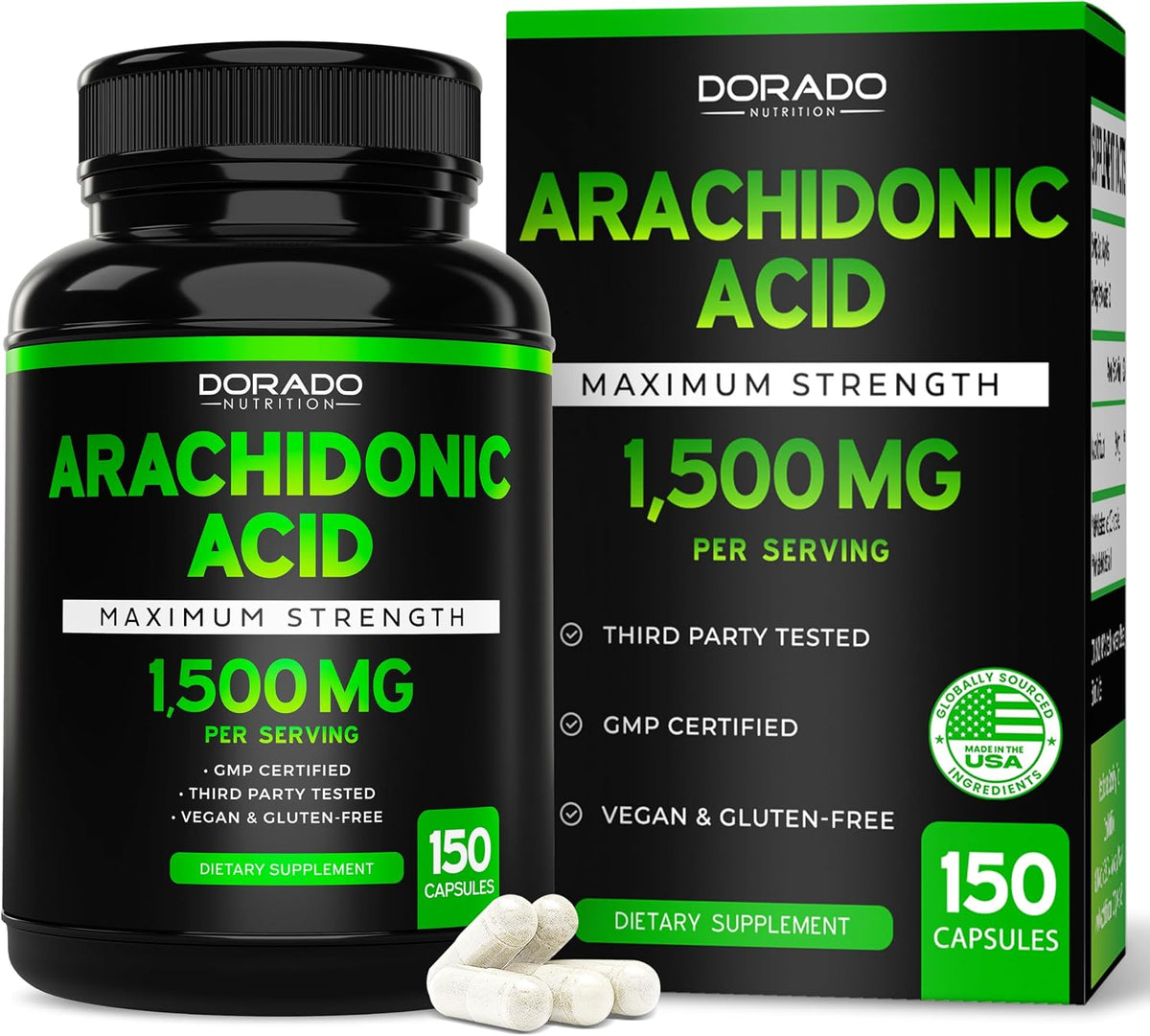 Suplemento de Ácido Araquidónico 1500mg (150 Cápsulas) - Apoyo Muscular y de Fuerza para Hombres y Mujeres - Sin Gluten y No – Image 1