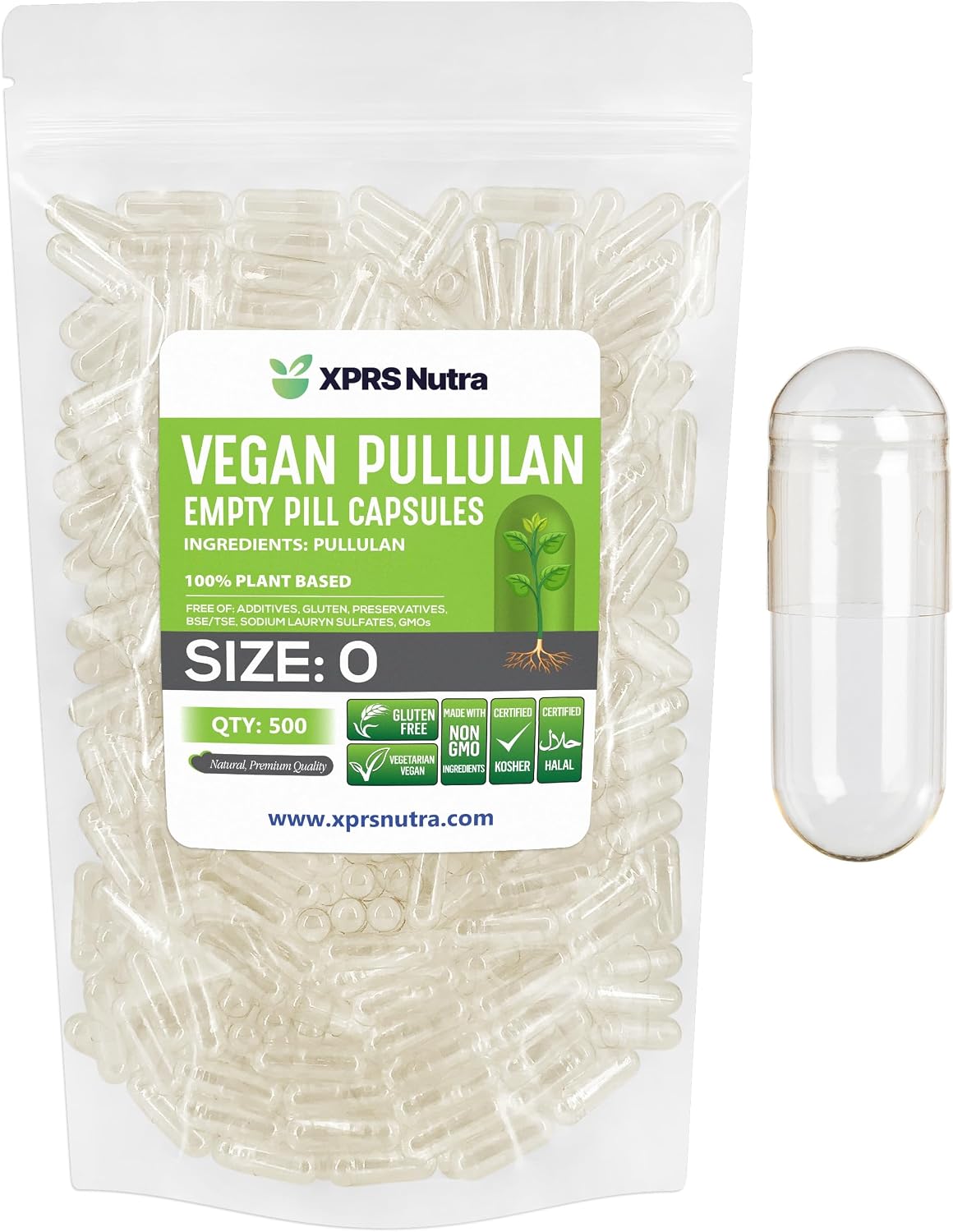 XPRS Nutra Cápsulas Vacías de Pullulan Tamaño 0 - 500 Unidades - Cápsulas Vegetales Transparentes para Rellenar