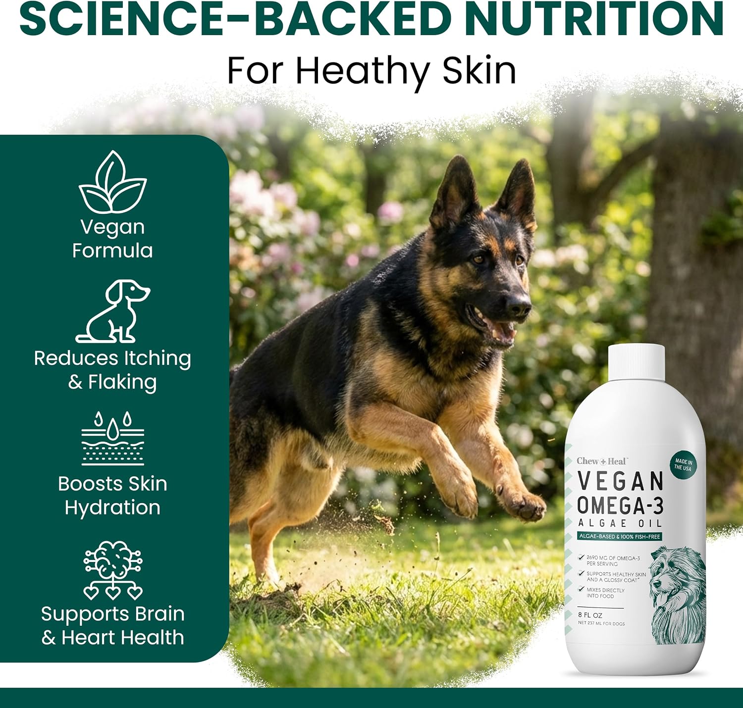 Vegan Omega 3 Oil for Dogs - 8 oz of Fish Free Algae Oil for Healthy Skin and Coat - Made with Omega 3 and 6 Fatty Acids, EPA, DHA, and DPA - Made in the USA