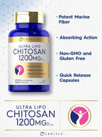 Carlyle Chitosan 1200 mg - 120 Cápsulas de Liberación Rápida - Sin Gluten, No GMO