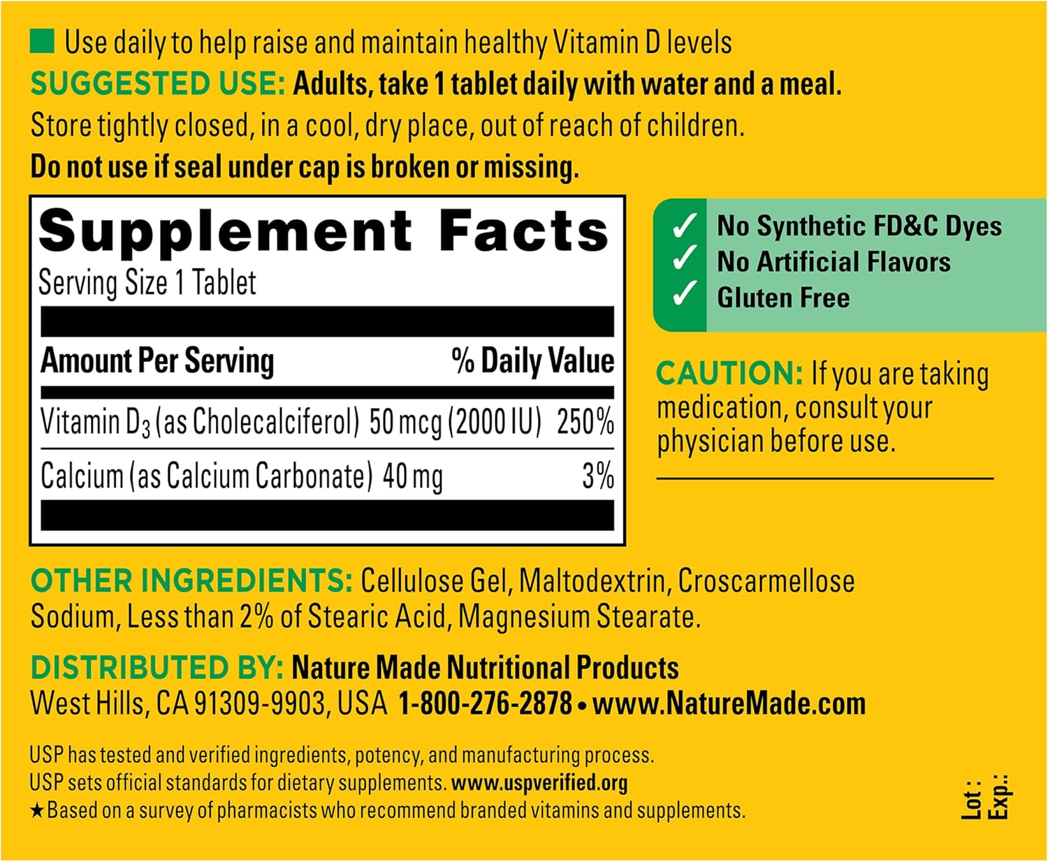 Nature Made Vitamina D3 2000 IU (50 mcg) - 220 Comprimidos