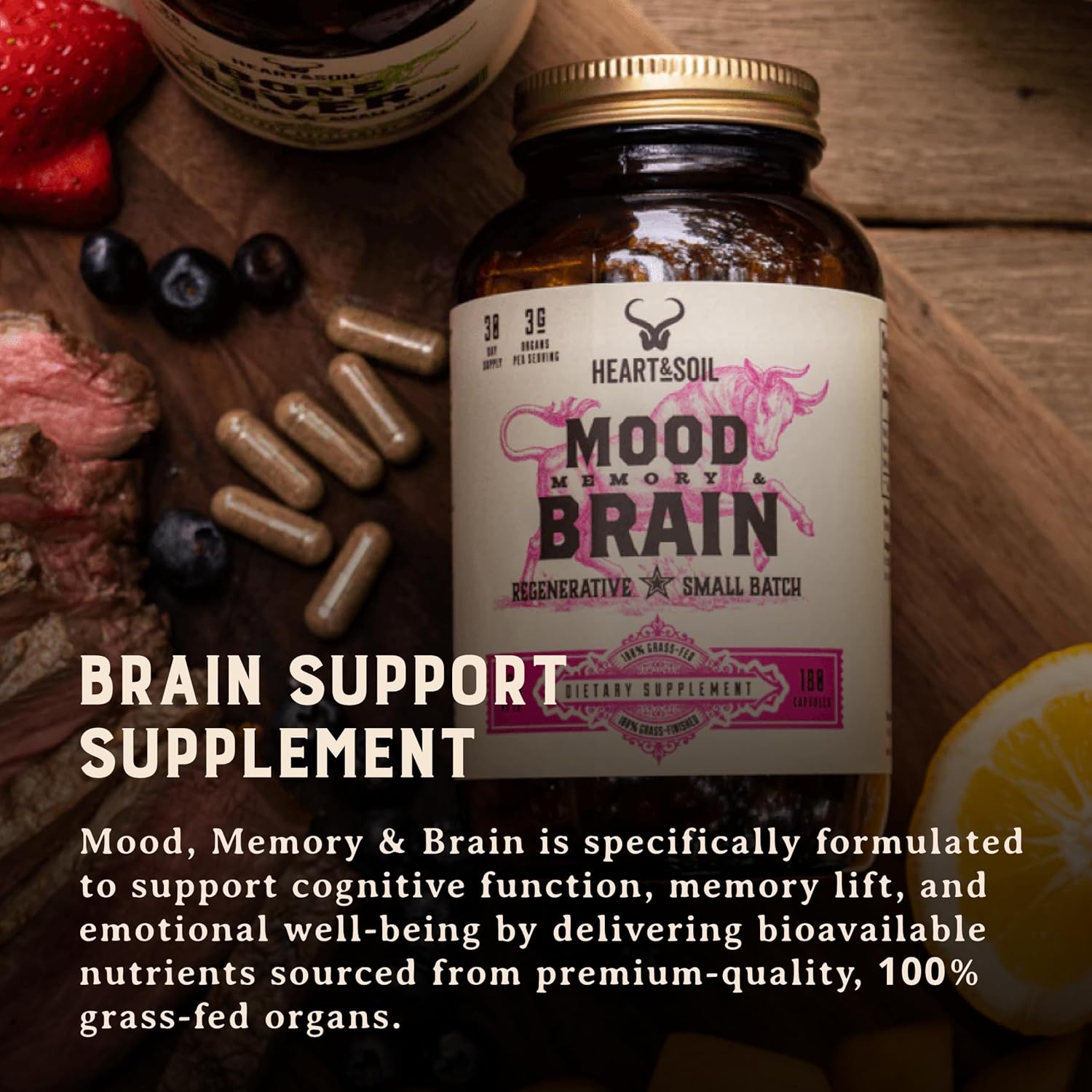 HEART & SOIL – Suplemento de Cerebro de Res 100% Pasto 3000 mg – Memoria y Concentración – 180 Cápsulas
