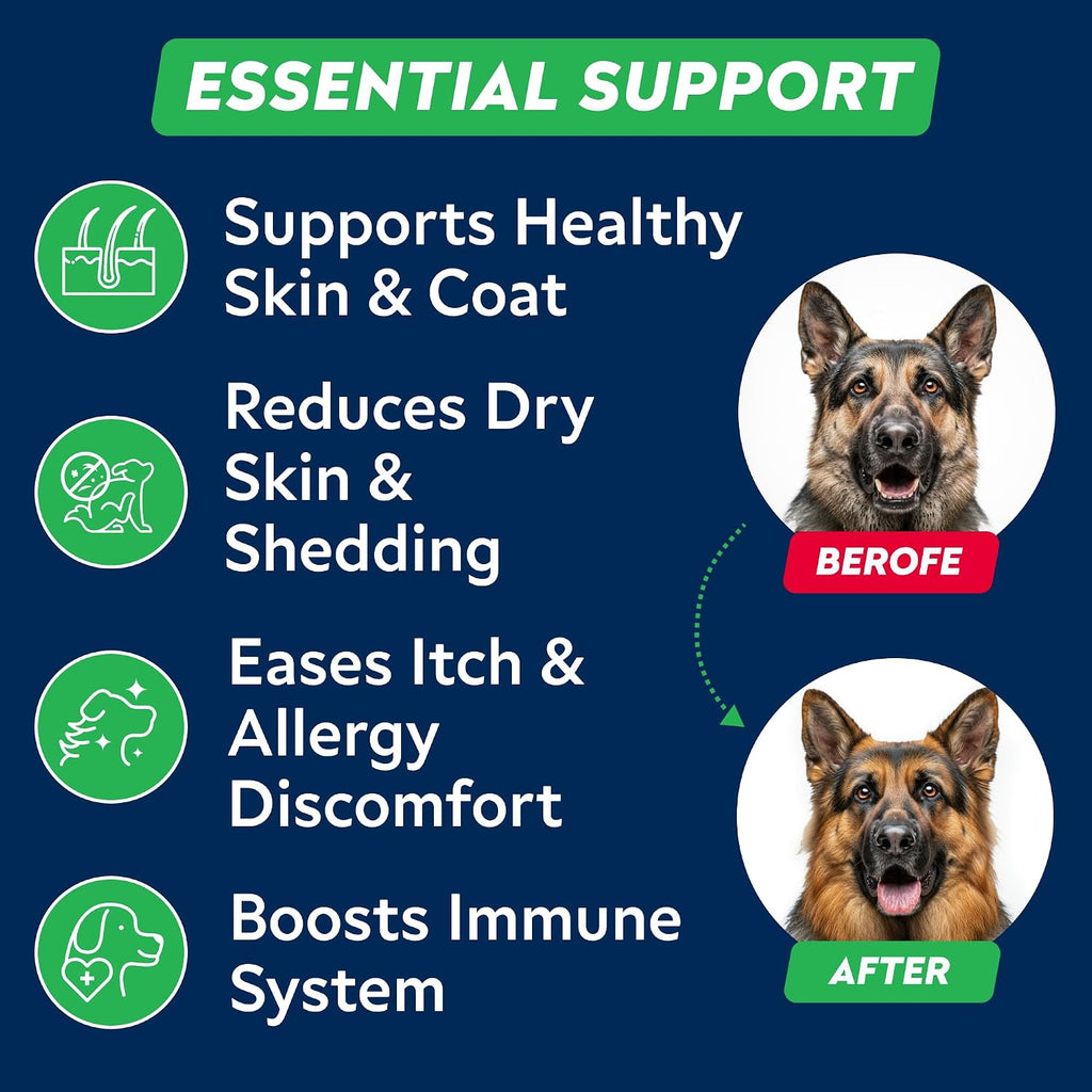 STRELLALAB Aceite de Pescado Omega 3 6 9 en Chews para Perros - Alivio de Alergias y Picores - Suplemento para Piel y Pelaje - 180 Chews (Envase Promocional) - Sabor a Hígado de Pollo