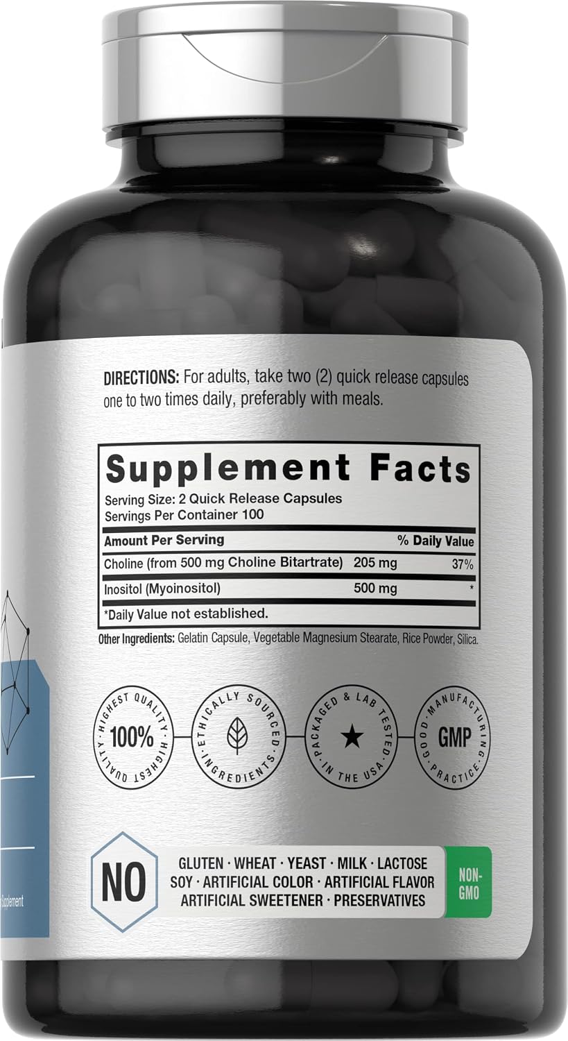 Horbaach Colina e Inositol 1000mg | 200 Cápsulas | Sin Gluten, No GMO