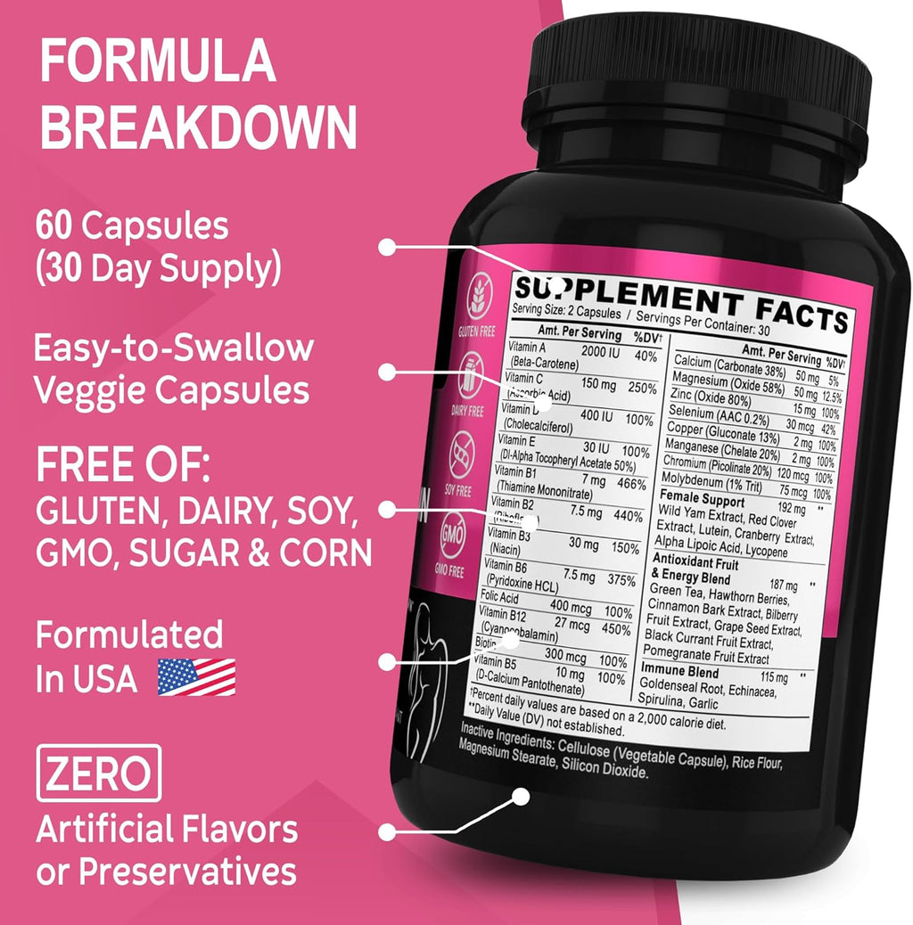 Multivitamínico para Mujeres - Complejo Natural con Magnesio y Zinc - Sin Hierro ni Soja