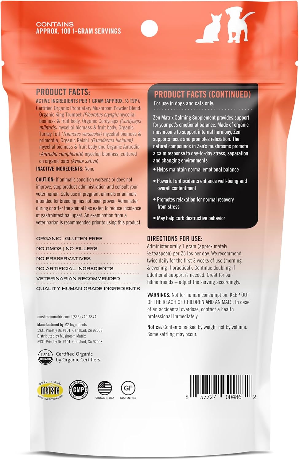 Om Mushroom Matrix Pet – Mezcla de Hongos Zen para Perros y Gatos – Polvo Orgánico 100g